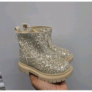 Cat & Jack Flora Toddler Girls Gold Glitter Zipper Boots Shoes Size 6